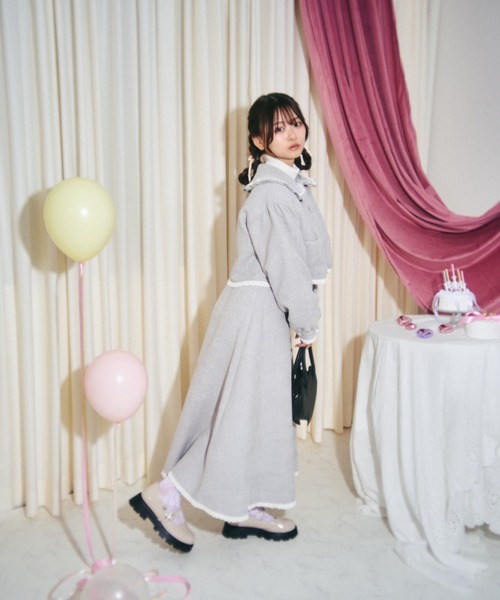 リボン付きベージュスウェットジャケット セール】リボンビッグボアジャケット（その他アウター）｜amr.（アムレ