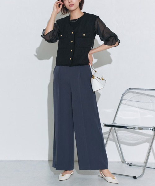 Pierrot（ピエロ） ベスト ジレ ゴールドボタンフリンジツイードベスト