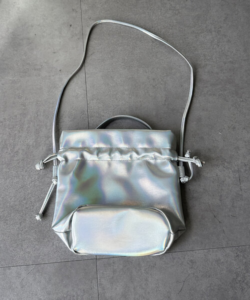 シャイン　　　シルバー　巾着セット Chez toi トートバッグ メタリック巾着ショルダー レディース
