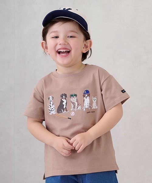 petit main tシャツ 「防汚加工」DOGグラフィック半袖Tシャツ キッズ