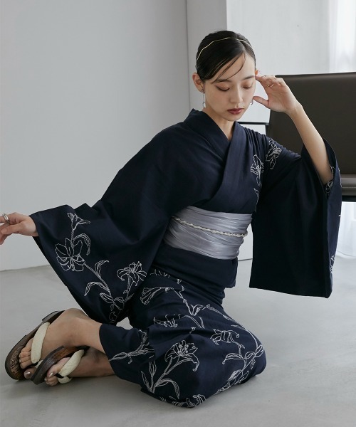 Neina 浴衣 「浴衣」花柄デザイン刺しゅう浴衣セット（ゆかた＋