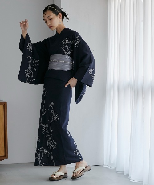 Neina 浴衣 「浴衣」花柄デザイン刺しゅう浴衣セット（ゆかた＋