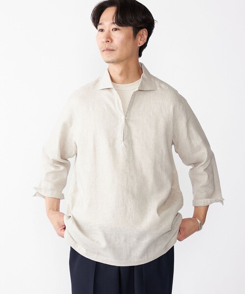 SHIPS シャツ SHIPS: フレックスリネン 7スリーブ カプリ メンズ