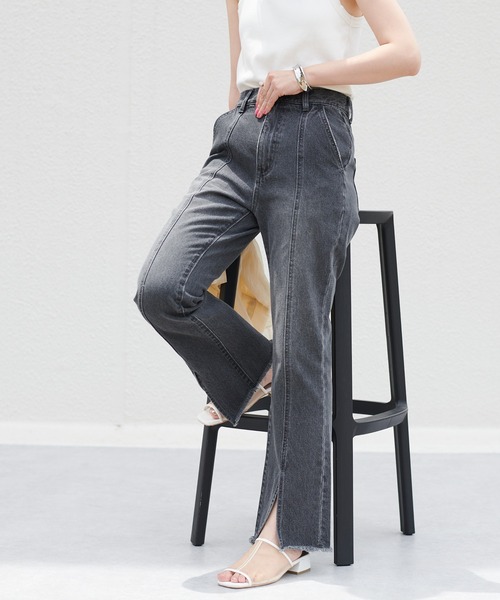 [DISCOAT] повреждение обработка Denim брюки MEDIUM серый женский 