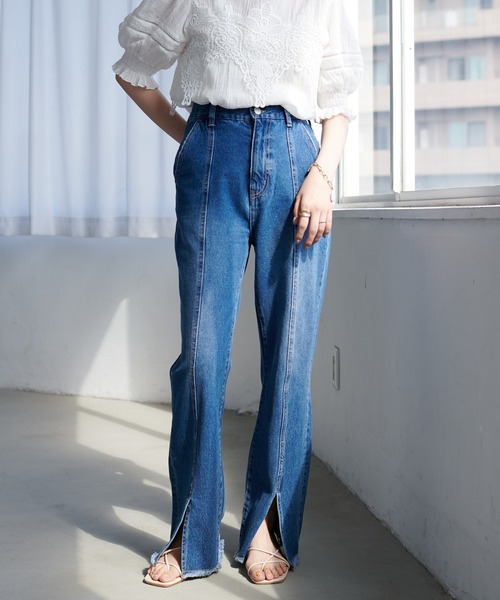[DISCOAT] повреждение обработка Denim брюки MEDIUM серый женский 