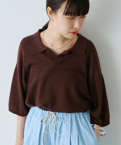 ニット セーター 「WHIMSIC」ファインニットショートスリーブポロシャツ レディース メンズ WHIMSIC ニット セーター 「WHIMSIC」ファインニットショート