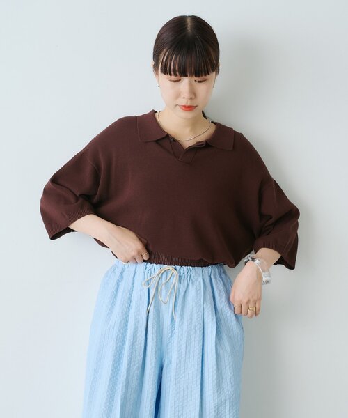 ニット セーター 「WHIMSIC」ファインニットショートスリーブポロシャツ レディース メンズ WHIMSIC ニット セーター 「WHIMSIC」ファインニットショート