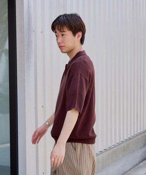 ニット セーター 「WHIMSIC」ファインニットショートスリーブポロシャツ レディース メンズ WHIMSIC ニット セーター 「WHIMSIC」ファインニットショート