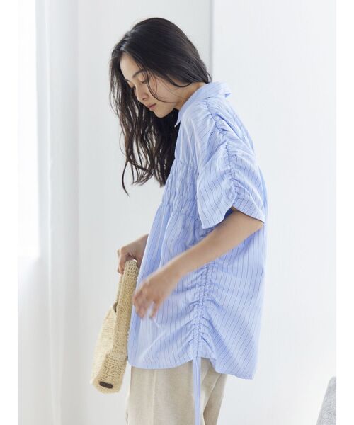 【 新品未使用タグ付き 】 アングリッド ハーフスリーブギャザーシャツ パープル 新品未使用タグ付き 】 アングリッド ハーフスリーブギャザー