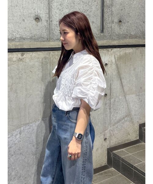 美品♡ Ungrid ハーフスリーブギャザーシャツ ハーフスリーブギャザーシャツ[品番：MKSW0065336]｜Ungrid