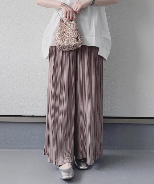 プリーツパンツ ikka パンツ 「ZOZO限定セール中」さらっとプリーツワイドパンツ