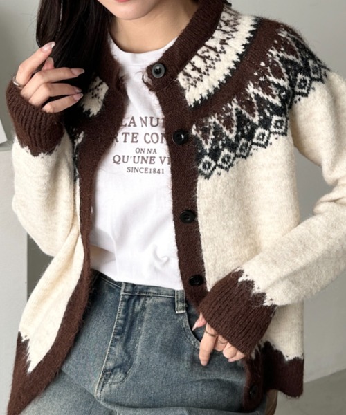 未使用級】TODAYFUL ノルディック カーディガン ニット ブラウン