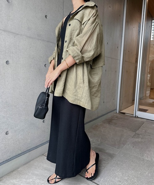 「evernavy」 長袖シャツ M カーキ レディース_画像3