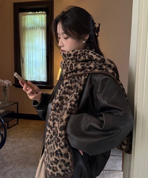 ALMO マフラー ストール 「LAMPOON」レオパードボアマフラー