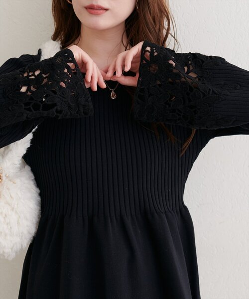 natural couture ニット セーター 袖レースペプラムニット レディース