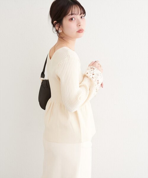 natural couture ニット セーター 袖レースペプラムニット レディース