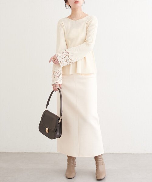 natural couture ニット セーター 袖レースペプラムニット レディース