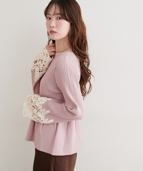 natural couture ニット セーター 袖レースペプラムニット レディース