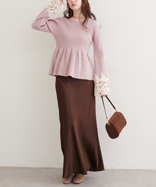 natural couture ニット セーター 袖レースペプラムニット レディース