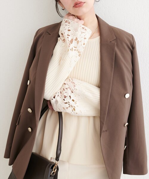 natural couture ニット セーター 袖レースペプラムニット レディース