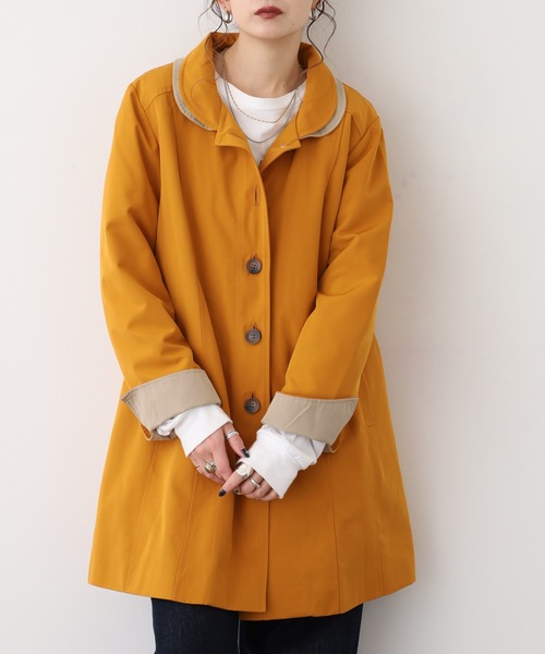 ★週末値下★IENA★ロングコート★38サイズ★美品★レアな黄色★ ステンカラーコート コート BRODIAEA ライナー付き衿配色コート