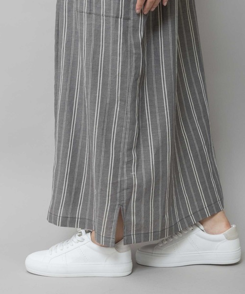 ワンピース リネンビスコースマルチストライプシャツワンピースの画像