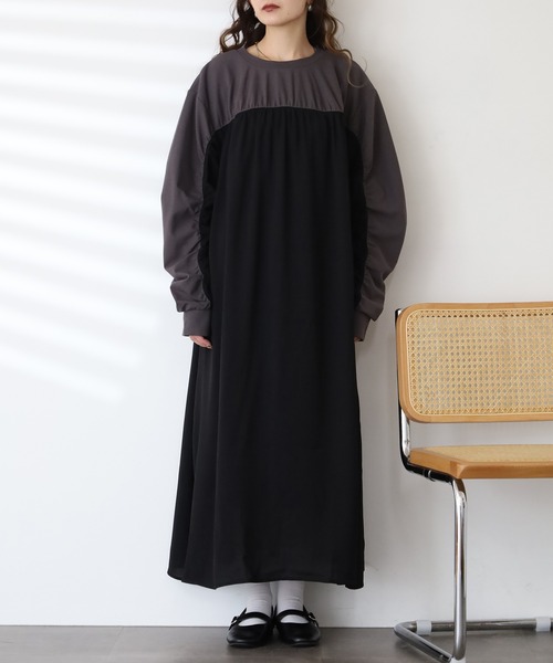 ワンピース 異素材ギャザー切替ワンピース : ZOZOTOWN Yahoo!店 - 通販