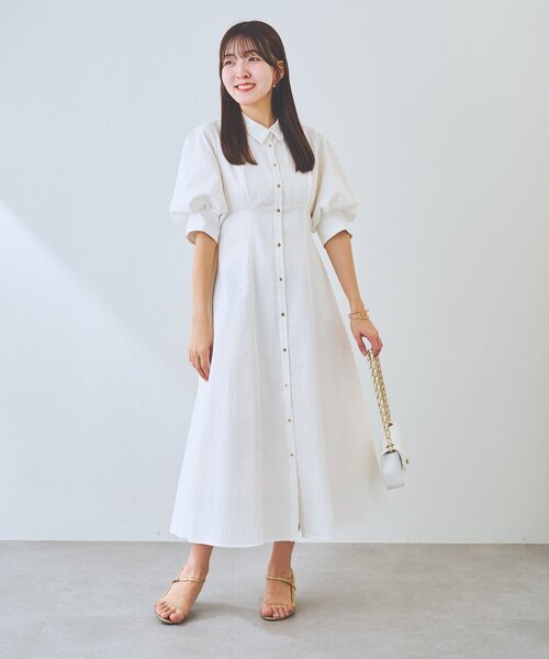 ワンピース 「sana監修・今すぐお届け！」ストライプフレアシャツワンピースの画像