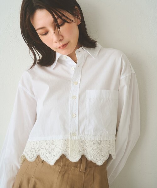 【お値下げしました】ボリュームカフスシャツ　ウィムガゼット Whim Gazette（ウィム ガゼット） ブラウス シャツ レースコンビシャツ