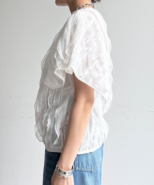 DouDou（ドゥドゥ） tシャツ 半袖 「WEB限定」縦レースフリルトップス