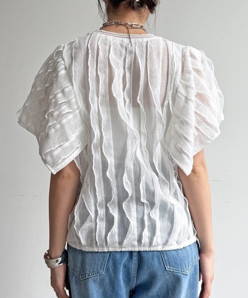 DouDou（ドゥドゥ） tシャツ 半袖 「WEB限定」縦レースフリルトップス