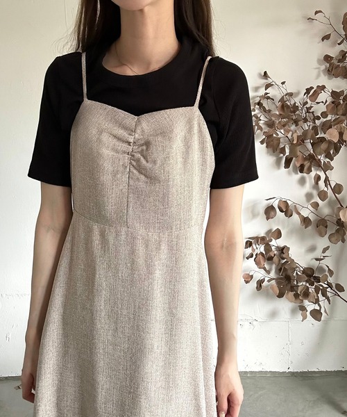 「LAUIR」 キャミソールワンピース MEDIUM ライトベージュ レディース_画像6