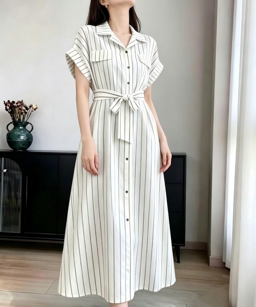 Aelina ワンピース 半袖 襟付きストライプワンピース : ZOZOTOWN Yahoo