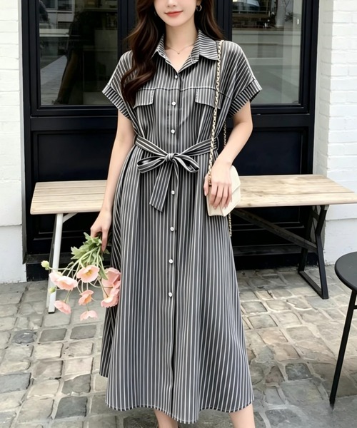 Aelina ワンピース 半袖 襟付きストライプワンピース : ZOZOTOWN Yahoo