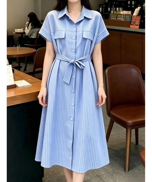 Aelina ワンピース 半袖 襟付きストライプワンピース : ZOZOTOWN Yahoo