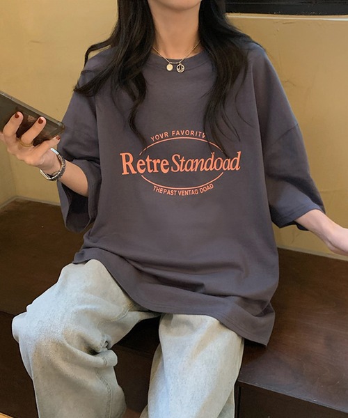 レッド オーバーサイズ 半袖 Tシャツ ルーズ DEVICE tシャツ ビッグシルエット ルーズ シンプル ロゴ