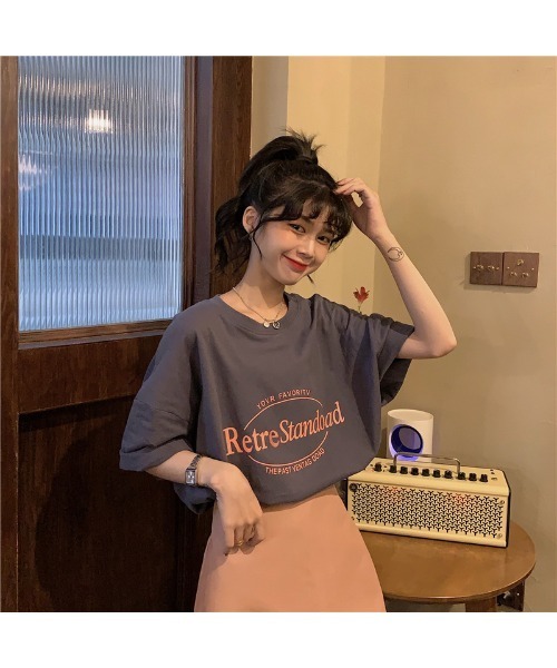 レッド オーバーサイズ 半袖 Tシャツ ルーズ DEVICE tシャツ ビッグシルエット ルーズ シンプル ロゴ