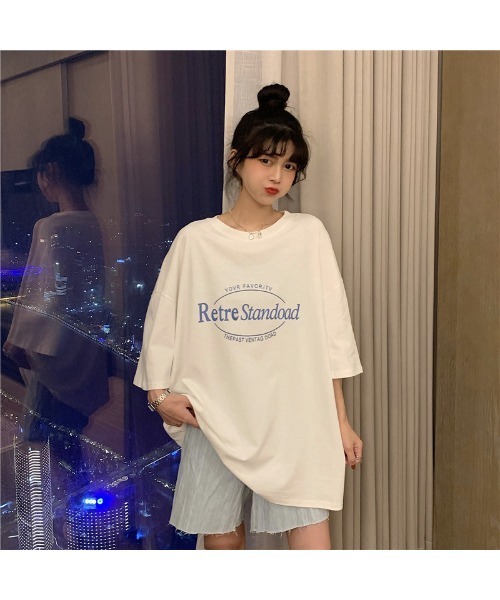 レッド オーバーサイズ 半袖 Tシャツ ルーズ DEVICE tシャツ ビッグシルエット ルーズ シンプル ロゴ
