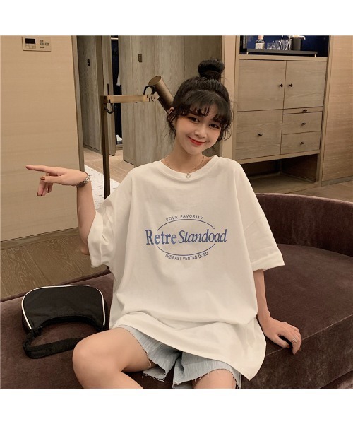レッド オーバーサイズ 半袖 Tシャツ ルーズ DEVICE tシャツ ビッグシルエット ルーズ シンプル ロゴ