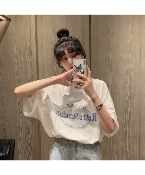 レッド オーバーサイズ 半袖 Tシャツ ルーズ DEVICE tシャツ ビッグシルエット ルーズ シンプル ロゴ