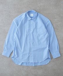 ストライプシャツ/フリーサイズ/スカイブルー/ホワイト/レッドブラウン/春夏/きれいめ BRICK＆SONS シャツ リラックスバックプリーツシャツ「スカイ