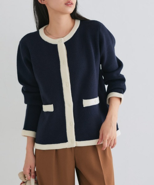 Pierrot（ピエロ） カーディガン 配色ニットジャケット レディース