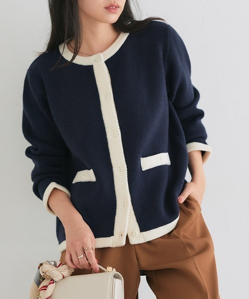 Pierrot（ピエロ） カーディガン 配色ニットジャケット レディース