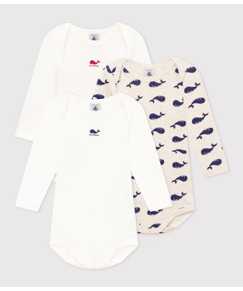 おまとめ 新品 未使用 プチバトー 24m 3ans 3ans PETIT BATEAU（プチバトー） ベビー服 ロンパース 長袖ボディ3枚組