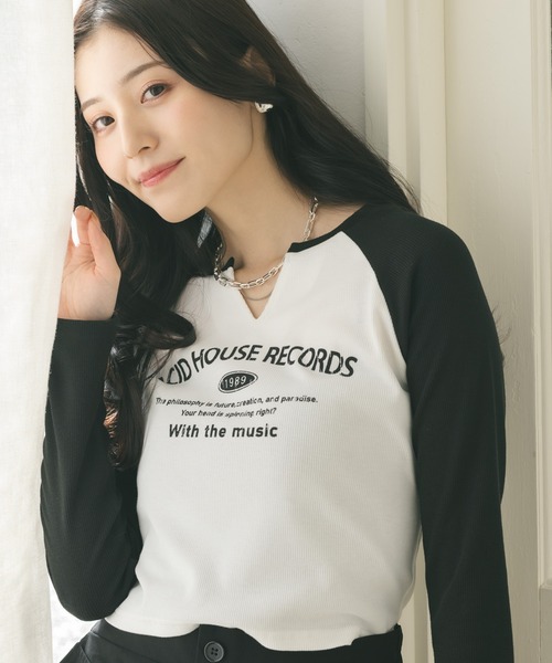 tシャツ Tシャツ ラグランプリントロングスリーブTシャツ レディース 