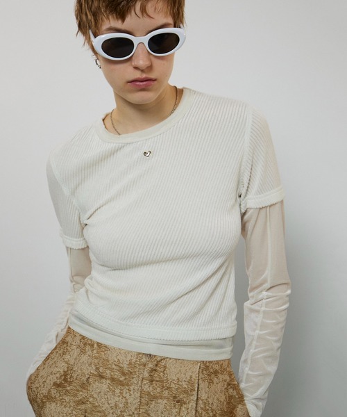 tシャツ With Heart Necklace Velor Tops/ハートネックレス付きベロアトップス「MAISON SPECIAL/メゾンスペシ MAISON SPECIAL tシャツ With Heart Necklace Velor Tops/ハート