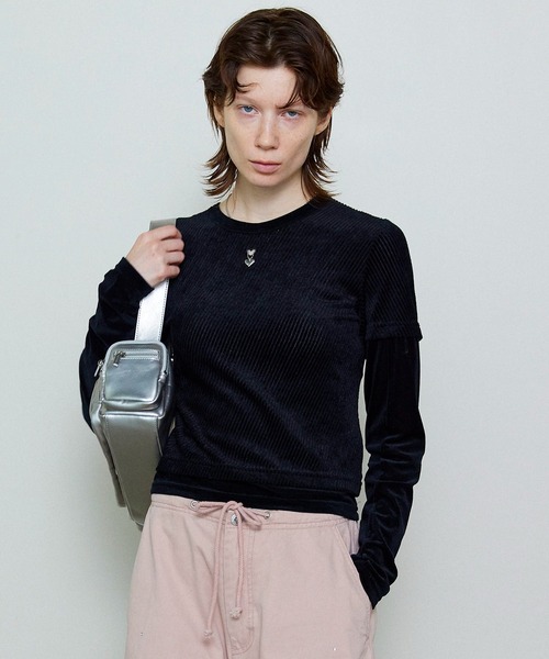 tシャツ With Heart Necklace Velor Tops/ハートネックレス付きベロアトップス「MAISON SPECIAL/メゾンスペシ