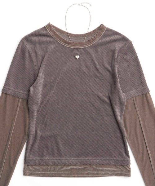 tシャツ With Heart Necklace Velor Tops/ハートネックレス付きベロアトップス「MAISON SPECIAL/メゾンスペシ MAISON SPECIAL tシャツ With Heart Necklace Velor Tops/ハート