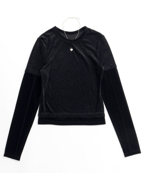 tシャツ With Heart Necklace Velor Tops/ハートネックレス付きベロアトップス「MAISON SPECIAL/メゾンスペシ MAISON SPECIAL tシャツ With Heart Necklace Velor Tops/ハート