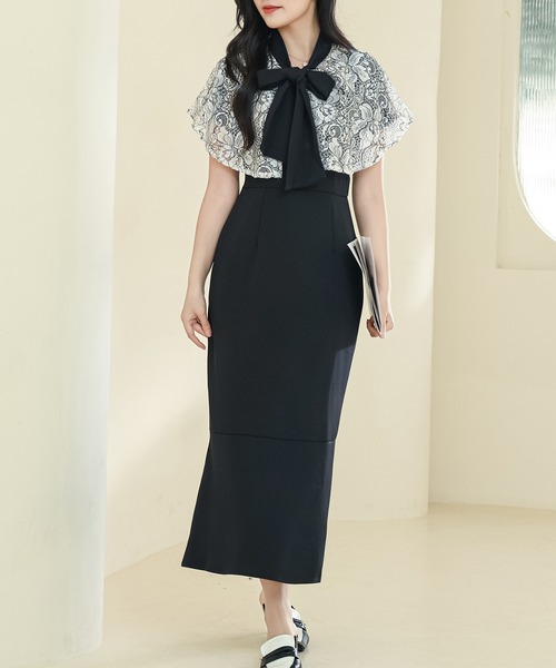 Lace Ladies（レースレディース） ワンピース 半袖 ボウタイ ケープ